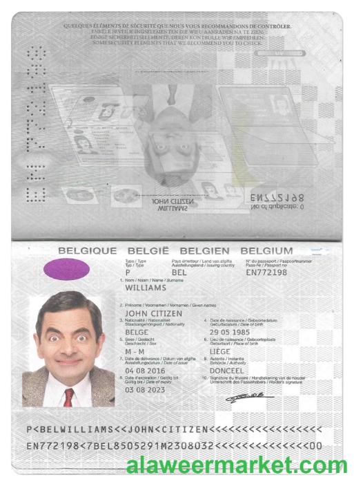 BELGIUM passport PSD template, with fonts, version 2 (2017-present)